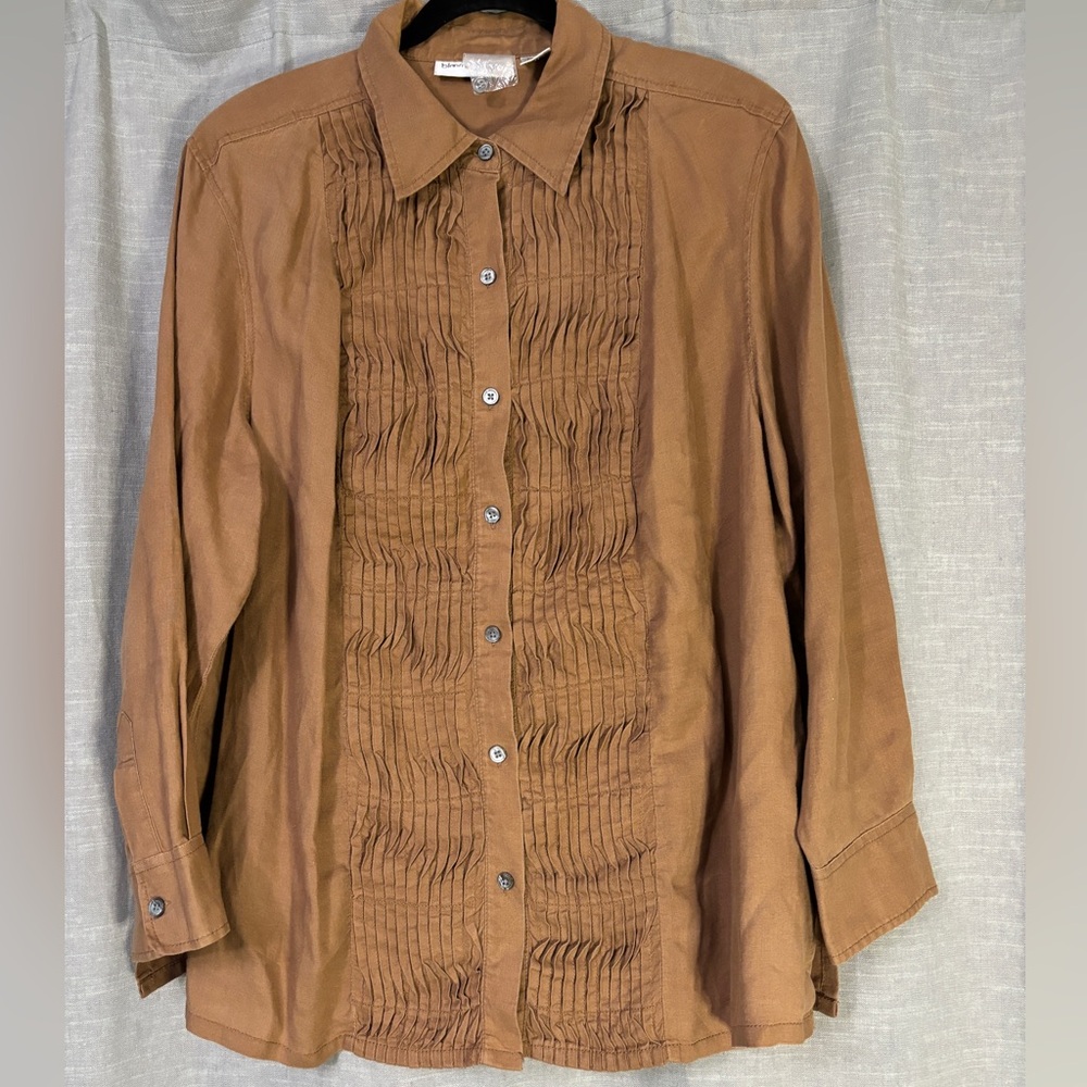 Bloomingdale’s Camel Linen Tuxedo Blouse